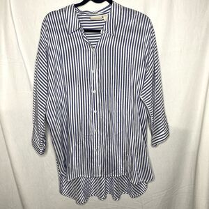 Chico's Womens 2 Blouse Button Down Striped Oversized 3/4 Sleeve XL Blue Ivory